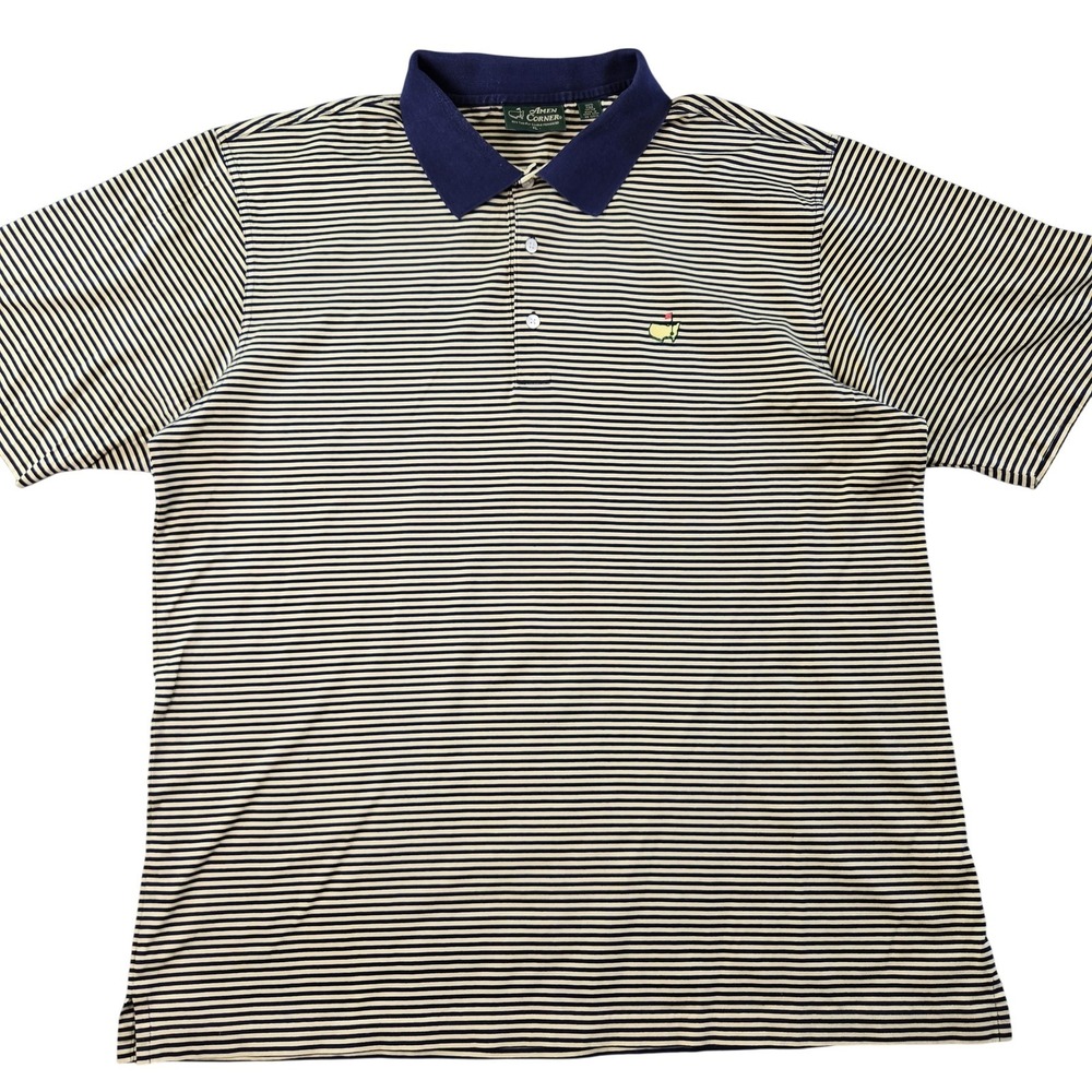 Amen Corner Polo Shirt Mens XL White Striped Short Sleeve Collared Golf